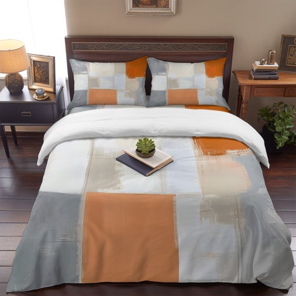 Modern Abstract Color Blocks Queen Size Bed Set,Impressionist Graffiti Style Bedding for All Seasons,4 Pcs Bed Set,1 Quiltcover (90"x90"),1 Sheet (90"x102"),2 Pillowcases (20"x30")