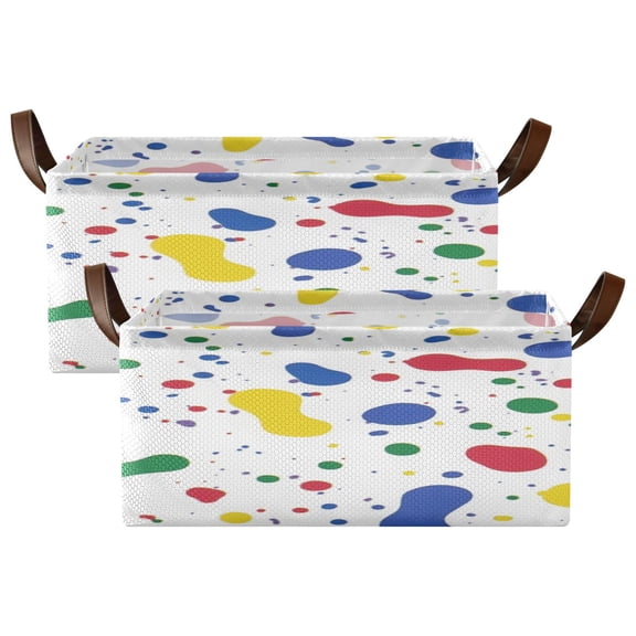 Modern Abstract Color Shelf Baskets Set of 2 Foldable Metal Frame Open Storage Bins 16.9x11.4x7.7in Large Capacity