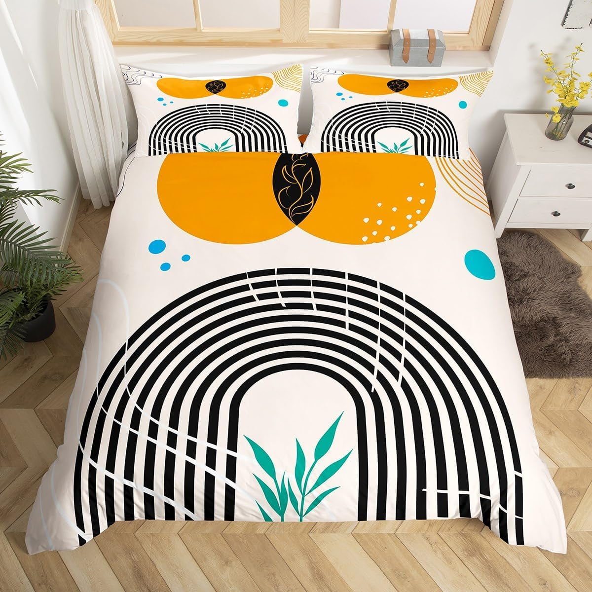 Modern Abstract Comforter Cover Aesthetic Bed Set, Mid Century Duvet ...