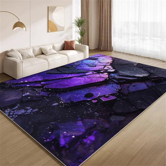 Modern Abstract Crackle Area Rugs, Black Purple Carpet, Washable Non Slip Low Pile Soft Rug for Bedroom Living Room Decor Mat 3ftx5ft