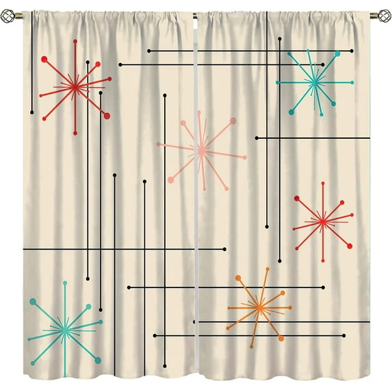 Modern Abstract Curtains, Mid-Century Vintage Geometric Minimalist Aesthetic Lines, Blackout Curtains for Bedroom Living Room42X54 Inch