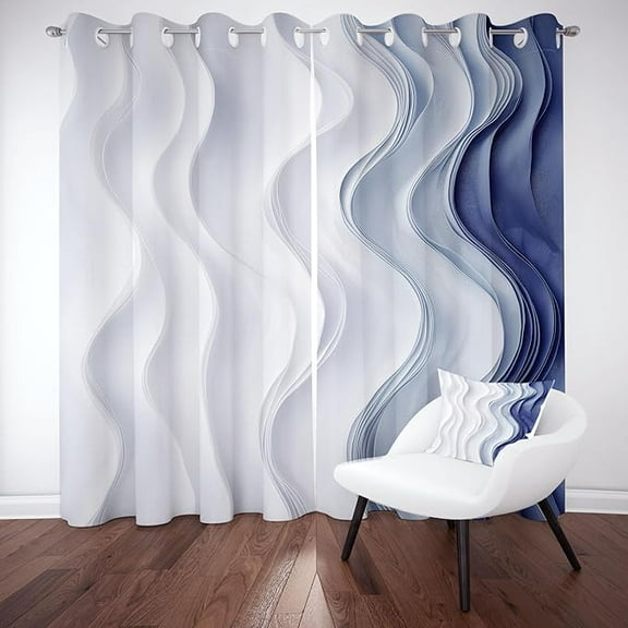 Modern Abstract Curtains, Minimalist Line Curtains Thermal Insulated Soundproof Room Darkening Grommet, Gradient Wave Drapes Blackout For Living Room Bedroom 42"W x 84"L (Pack of 2)