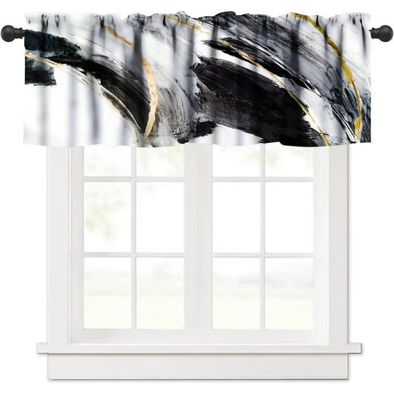 Modern Abstract Curtains Valances Oil Black White Abstract Geometric Graffiti Minimalist Style Curtains Valances for Kitchen Living Room Decor 54"x18"