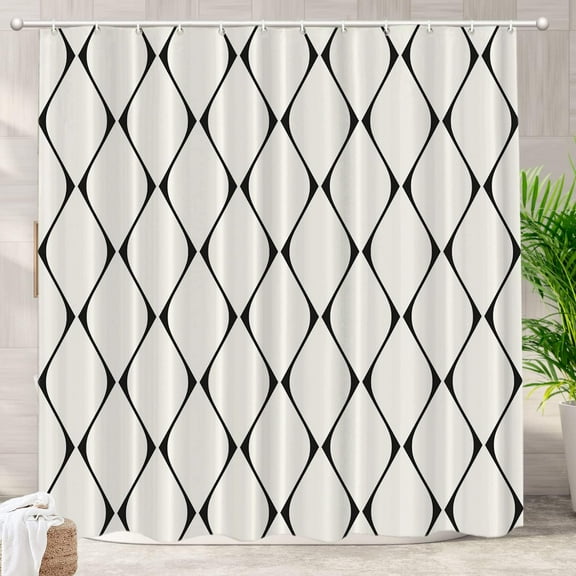 Modern Abstract Decor Shower Curtain,Abstract Modern in Beige Bathroom Decor Polyester Fiber Plastic Rings Quick-Drying Waterproof for Bathtubs/Bathroom, 72x72 inches