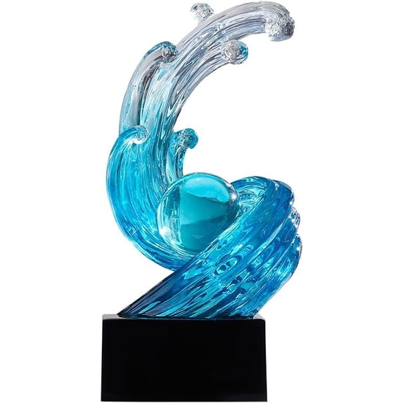 Modern Abstract Decorative Wave Statue, Blue Abstract Art Home Decor,Crystal Ball Art Wave Resin Sculpture, Office Desk Stand, Dining Table Center Decorative Aesthetics(B,Light-Blue)