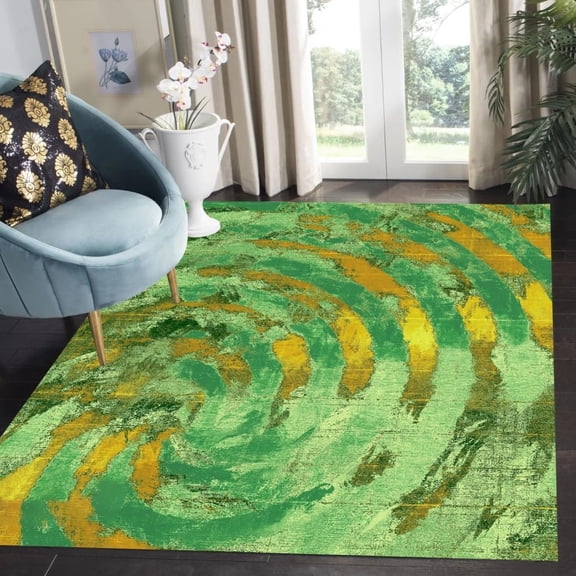 Modern Abstract Distressed Green Gold Contemporary Aesthetics Area Rug For Livingroom Bedroom Soft Carpet Under Dining Coffee Table Farmhouse Office Floor Rug 5x6ft