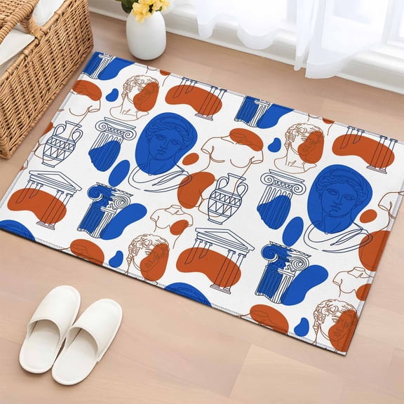 Modern Abstract Entryway Rug 2'x3' Blue Red Classical Greek Sculptural Heads Small Area Rug Non-Slip Front Door Mat Washable Floor Carpet for Indoor Entrance Kitchen Bathroom