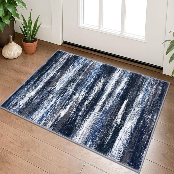 Modern Abstract Entryway Rug Indoor 2x3 Washable Rug Non-Slip Soft Small Area Rug Navy Blue Kitchen Mats Thin Print Faux Wool Floor Carpet Throw Rugs for Entrance Bedroom