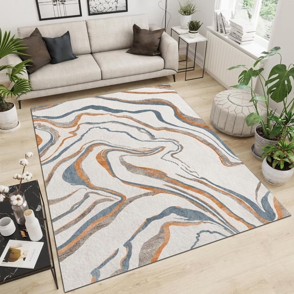 Modern Abstract European Medieval Area Rug Vintage Traditional Wavy Distressed Large Rugs Indoor Non Slip Bedroom Living Room Office Interior Decoration 2x3 Small Carpet Non-slip