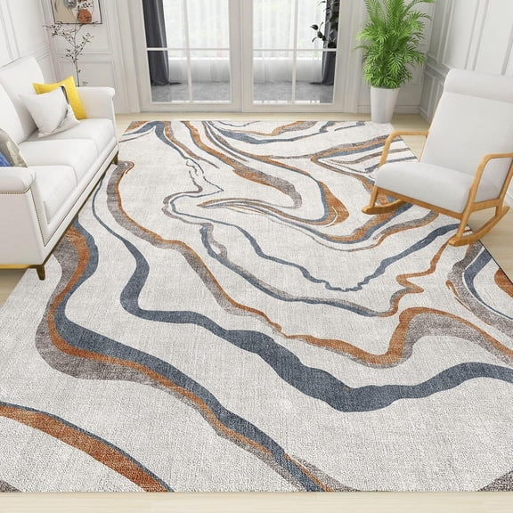 Boho Beige Rugs Floor Mat, Simple Irregular Water Ripples Area Rugs, Soft Machine Washable Breathable Carpet for Room Living Room Classroom Office Kitchen Hallway 2'x3'