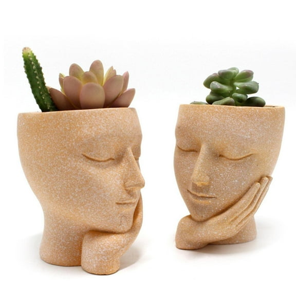 Modern Abstract Face Flower Pot for Succulents Resin Head Planter with Multi-Sided Design, Unique Desktop Decor for Home, Office, or Garden Landscape Ornaments