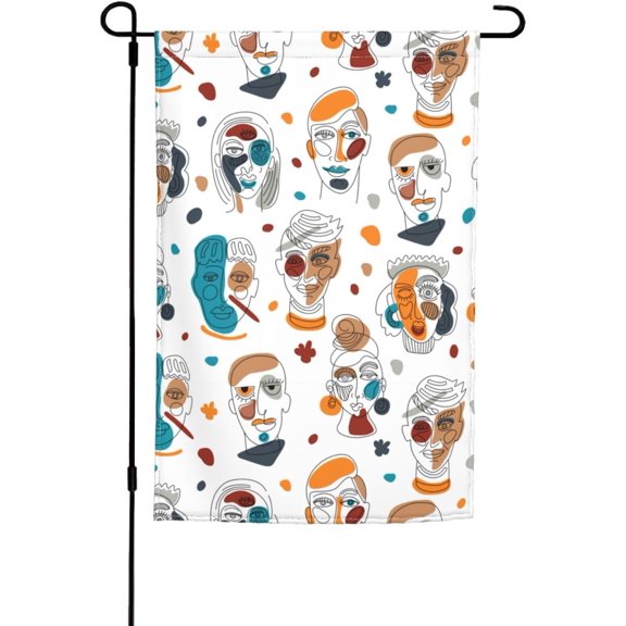 Modern Abstract Face Seamless Pattern Garden Flag 12x18 Inch Double Sided Outside Farmhouse Decor Banner Yard Welcome Flags, White