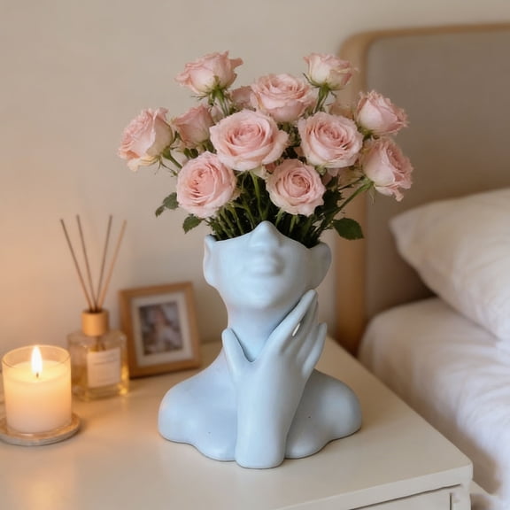 Modern Abstract Face Shaped Vase, Artistic Decorative Small Flower Pot And Desktop Organizer For Home Office Bookshelf, 4.7 Inch