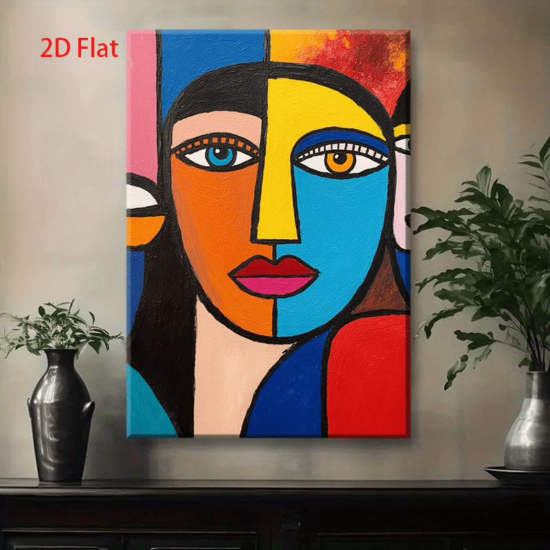 Modern Abstract Face Wall Art - Bold Color Block Geometric Woman ...