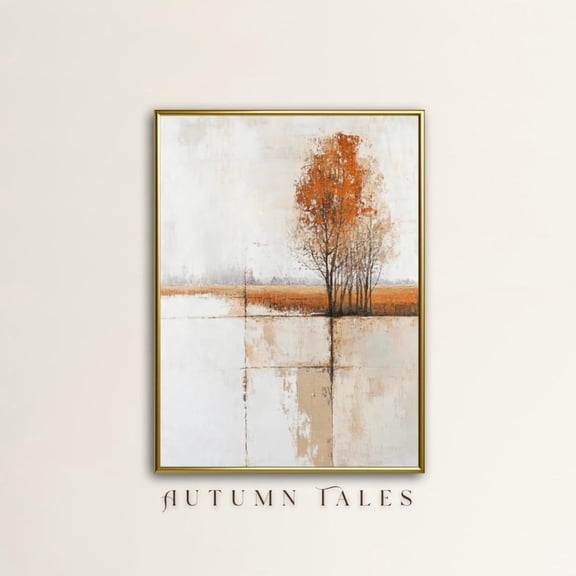 Modern Abstract Fall Poster Wall Art Rustic Tree Field Print Burnt Orange Landscape Moody Seasonal Decor UNFRAMED Poster, Wall Art for Decor, Present, 8x12