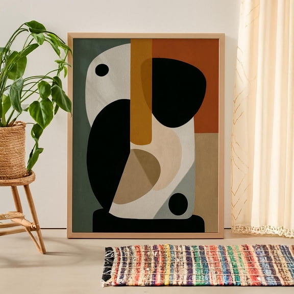 Modern Abstract Figure Geometric Shapes In Earthy Neutral Tones, Unframed Poster