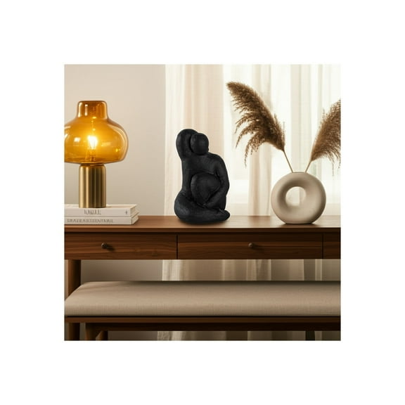Modern Abstract Figurine Sculpture in Pottery and Cement with Minimalist Seated Form and Smooth Textured Surface for Contemporary Artistic Accent Decor Display