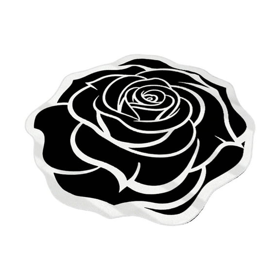 Modern Abstract Flower Rug - Non- Silica Gel Carpet for Bedroom, Bathroom, Kitchen - Boho Round Floor Mat with Beige & Black Lines, Art Deco Design