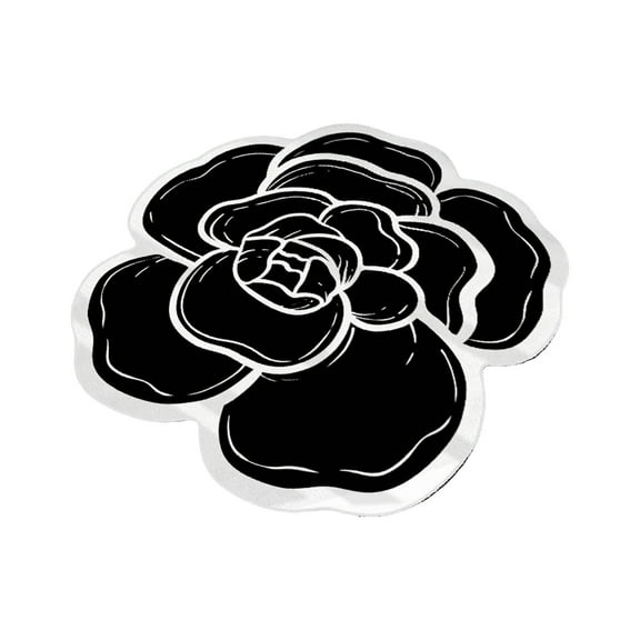 Modern Abstract Flower Rug - Non- Silica Gel Carpet for Bedroom, Bathroom, Kitchen - Boho Round Floor Mat with Beige & Black Lines, Art Deco Design