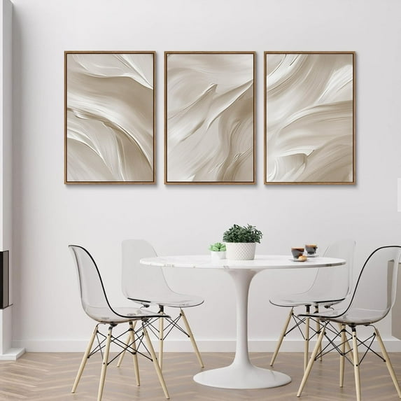Modern Abstract Framed Canvas Wall Art Set of 3, 12x16in Beige White Large Decor for Living Room Bedroom Office