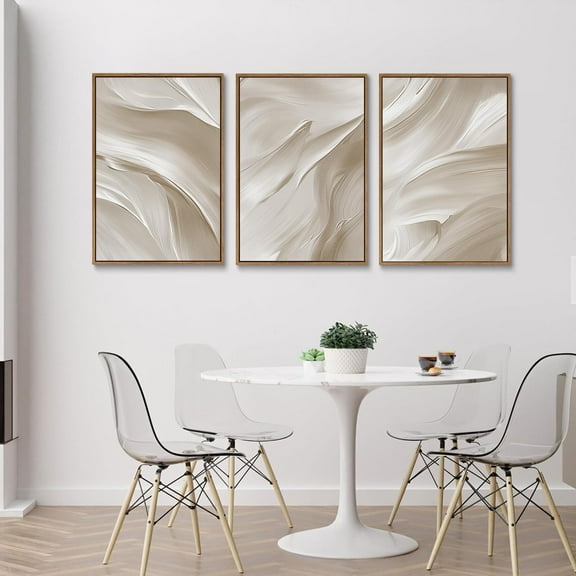 Modern Abstract Framed Canvas Wall Art Set of 3, 12x16in Beige White Large Decor for Living Room Bedroom Office
