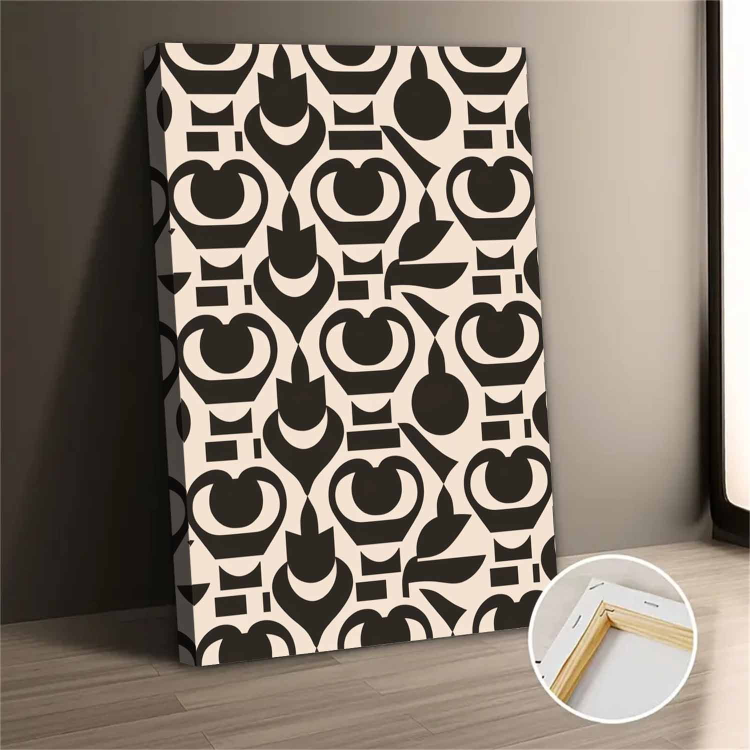 Modern Abstract Geometric Black White Canvas Wall Art Print For Living ...