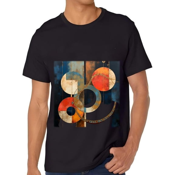 Modern Abstract Geometric Cotton Short Sleeve T-Shirt for Men - Colorful Circles & Rectangles Design