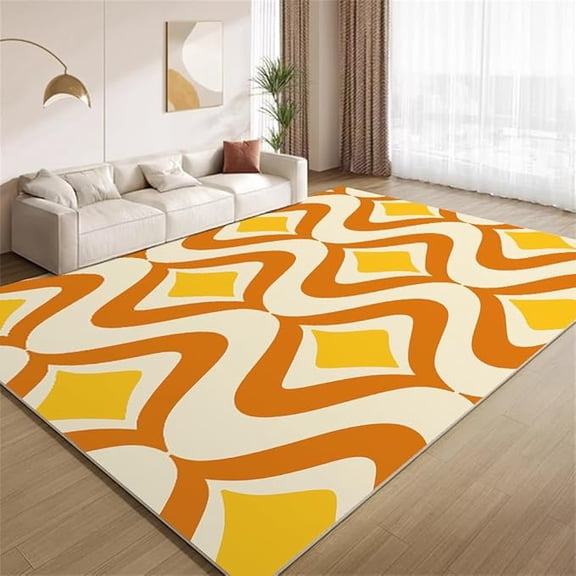 Modern Abstract Geometric Graphics Area Rug, Orange Yellow Beige Carpet, Non-Shedding With Anti Slip Backing Foldable Rugs For Bedroom, Kitchen,Living Room,Children's Room 3 x 4ft