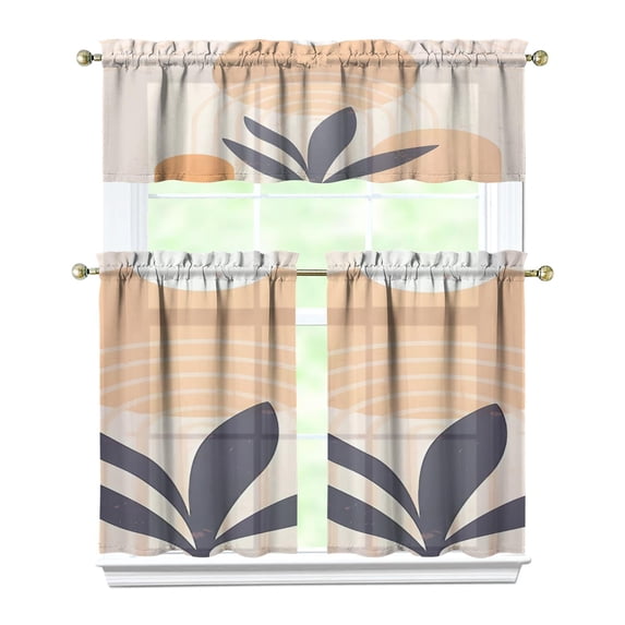 Modern Abstract Geometric Lines Boho Kitchen Curtain Valance 3 Piece Set Farmhouse Kitchen Curtains and Valance Set Short Curtain Sink Window Decor 36 Inch Small Window Treatment Tier 275x36 Length
