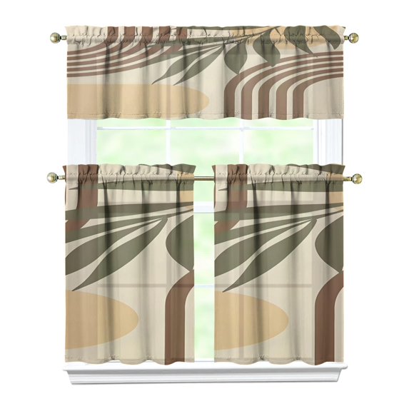 Modern Abstract Geometric Lines Boho Kitchen Curtain Valance 3 Piece Set Farmhouse Kitchen Curtains and Valance Set Short Curtain Sink Window Decor 36 Inch Small Window Treatment Tier 275x36 Length