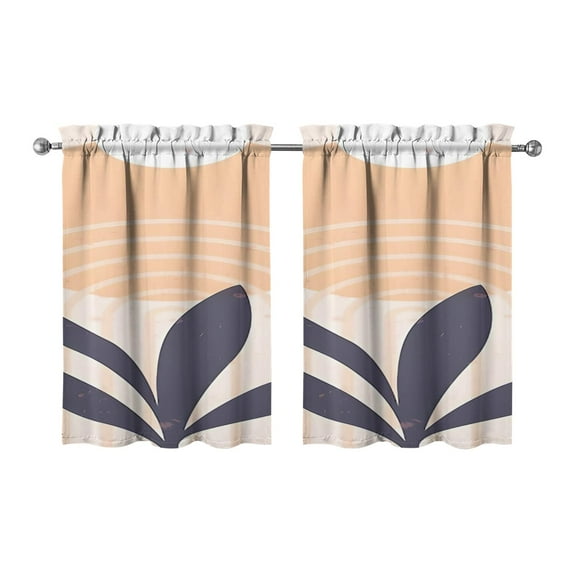 Modern Abstract Geometric Lines Boho Kitchen Curtains - Vintage Tier Cafe Curtains for Bathroom Living RV Rod Pocket Window Drapes 36 Inch 2 Panels Set 28"x36" Window Treatment Tiers