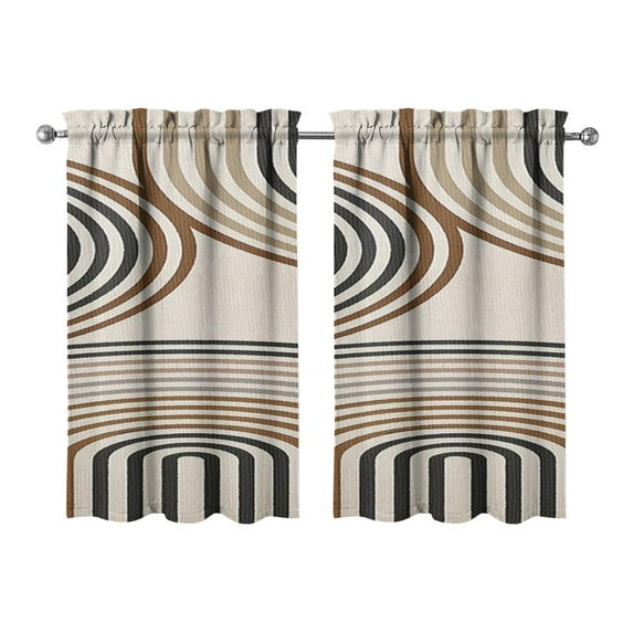 Modern Abstract Geometric Lines Boho Kitchen Curtains - Vintage Tier Cafe Curtains for Bathroom Living RV Rod Pocket Window Drapes 36 Inch 2 Panels Set 28"x36" Window Treatment Tiers