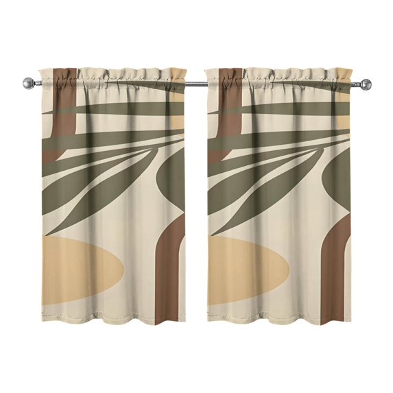 Modern Abstract Geometric Lines Boho Kitchen Curtains - Vintage Tier Cafe Curtains for Bathroom Living RV Rod Pocket Window Drapes 36 Inch 2 Panels Set 28"x36" Window Treatment Tiers