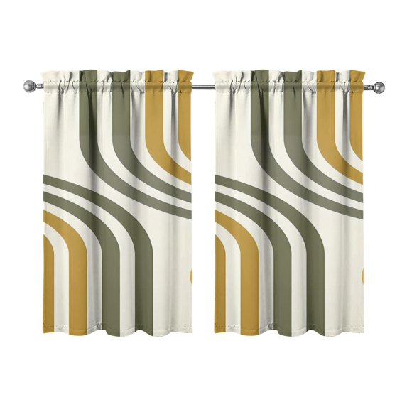 Modern Abstract Geometric Lines Boho Kitchen Curtains - Vintage Tier Cafe Curtains for Bathroom Living RV Rod Pocket Window Drapes 36 Inch 2 Panels Set 28"x36" Window Treatment Tiers