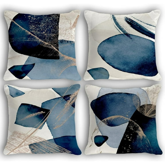 Modern Abstract Geometric Navy Blue Gold Watercolor Marble Print Art Home Bedroom Decorations Soft Throw Pillow Cover, Minimalist Drawing Boho Pillow Case Pillowcase, 18x18 Inch 4 Pcs