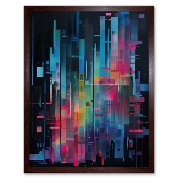 Modern Abstract Geometric Neon Lines Cityscape Painting Art Print Framed Poster Wall Decor 12x16 inch