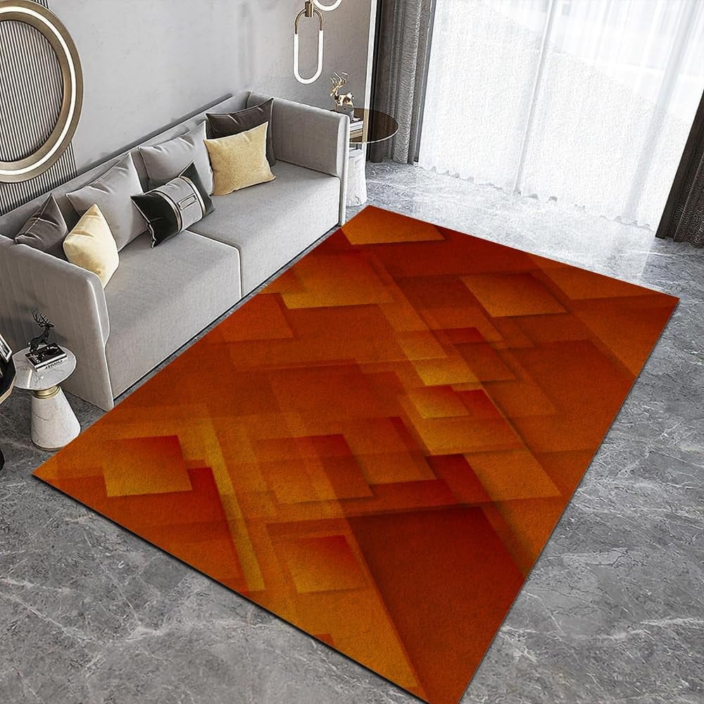Modern Abstract Geometric Pattern Area Rug, Burnt Orange Washable Non ...