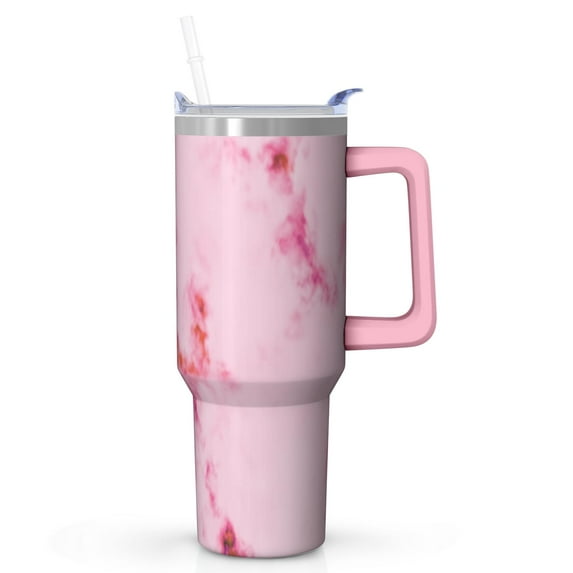 Modern Abstract Geometric Tumbler with Handle Lid Straw, Color Block Tie Dye Pink Watercolor Stainless Steel Insulated Travel Coffee Mug Cup, Gift for Men Women