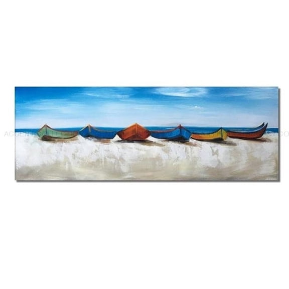 Modern Abstract Handmade Wall Art Colorful Cityscape Hand Painted on Canvas Boat Landscape The Shore of Town Oil Painting For Home Decor