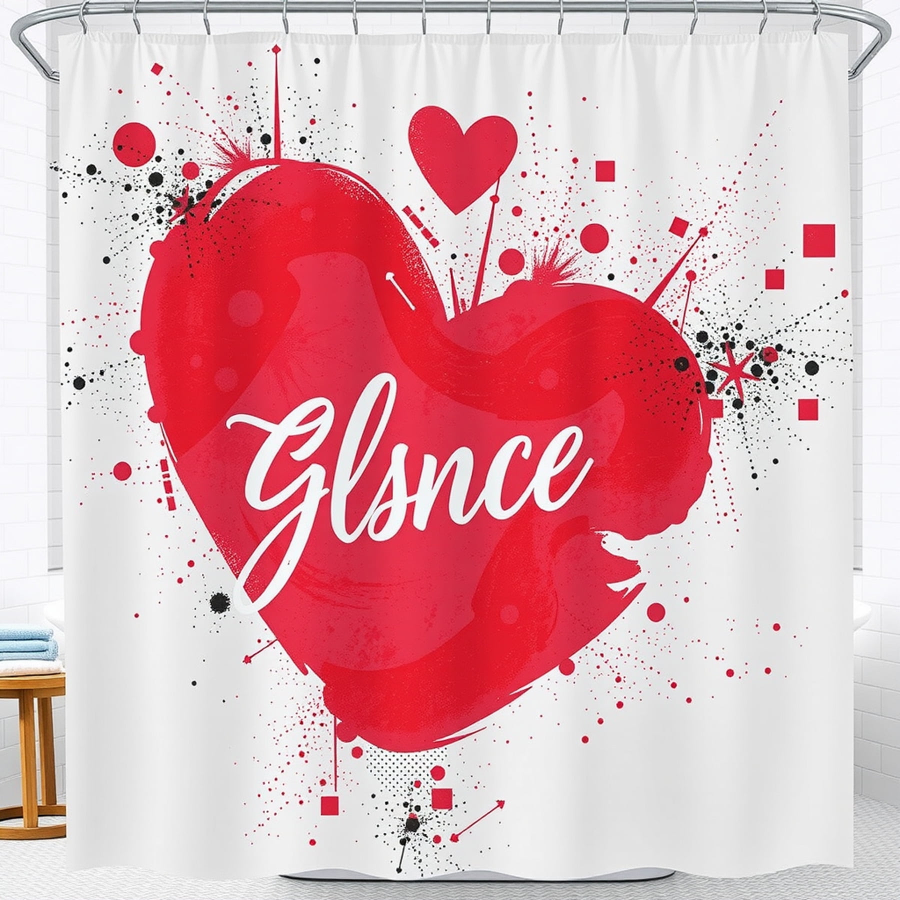 AILONEN Red Rose Heart Shower Curtain - Romantic Flower Bathroom Decor | Waterproof Polyester 72x96 With Hooks 3 thumbnail image