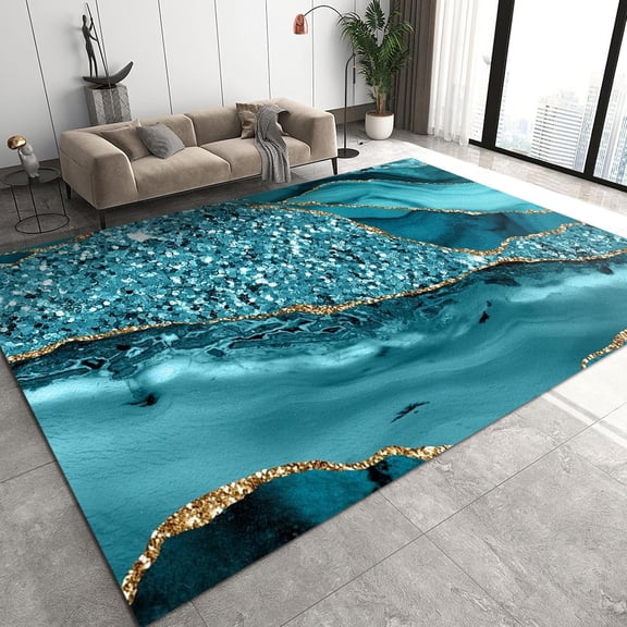 Modern Abstract Indigo Diamond Marble Art Area Rugs For Living Room, Nordic Luxury Carpet, Washable Non-Slip Breathable Absorbent Low Pile Mat For Bedroom Kitchen Entryway Hallway 1x2ft