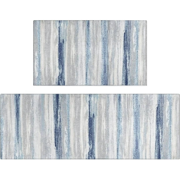 Modern Abstract Kitchen Mat Set of 2,Modern Farmhouse Kitchen Rugs and Mats Non Skid Washable,Blue Runner Rugs with Rubber Backing for Kitchen Decor and Accessories (17"x47"+17"x30")