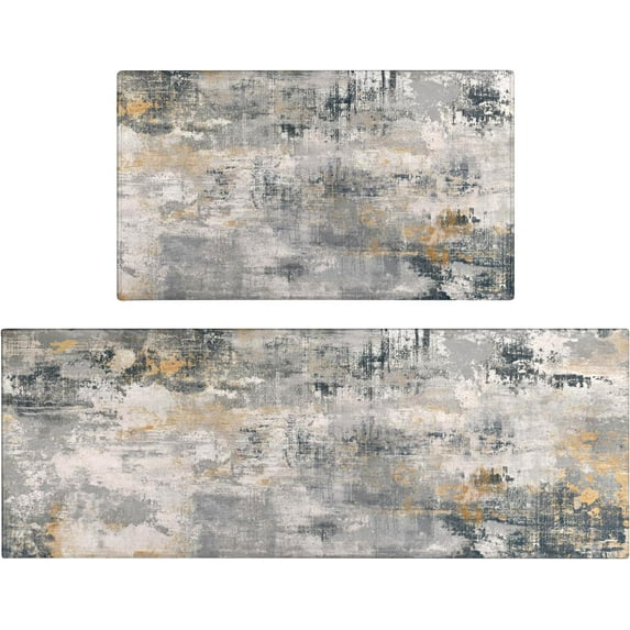 Modern Abstract Kitchen Mat Set of 2,Modern Farmhouse Kitchen Rugs and Mats Non Skid Washable,Grey Runner Rugs with Rubber Backing for Kitchen Decor and Accessories (17"x47"+17"x30")