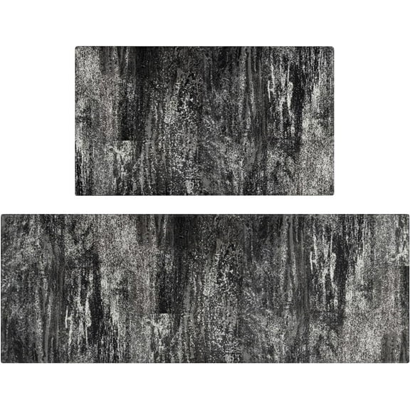 Modern Abstract Kitchen Mat Set of 2,Modern Farmhouse Kitchen Rugs and Mats Non Skid Washable,Silver & Black Runner Rugs with Rubber Backing for Kitchen Decor and Accessories (17"x47"+17"x30")