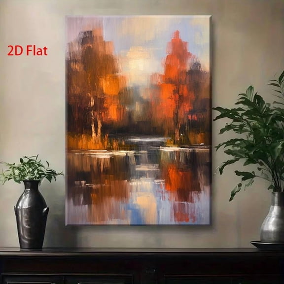 Modern Abstract Landscape Canvas Painting - Warm Orange, Red, Yellow, Blue, Green, Brown, Beige & White - Wrapped Canvas Framed Wall Art for Living Room, Bedroom