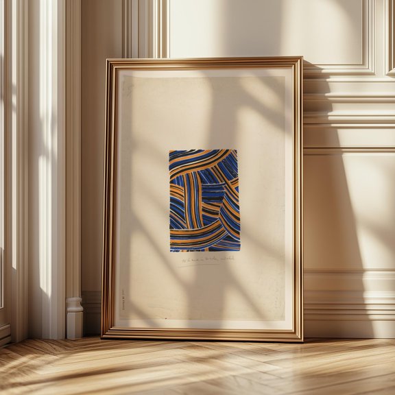Modern Abstract Line Art Print – Bold Blue Orange Geometric Wall Decor Home Decor Office Wall Art