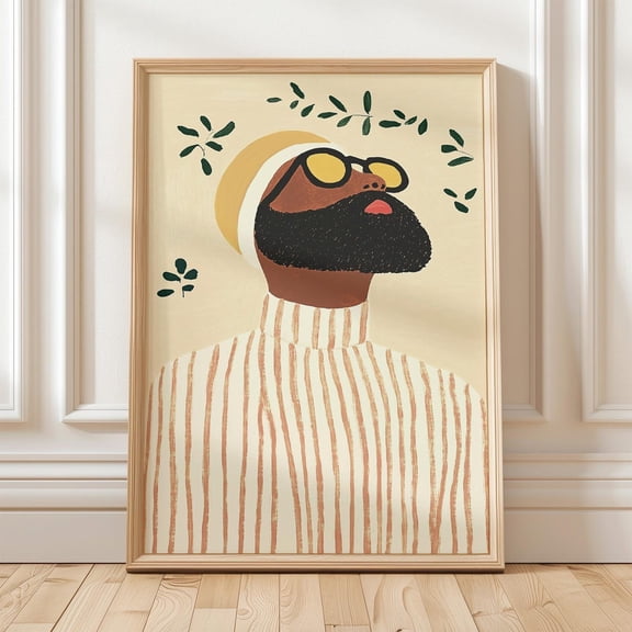 Modern Abstract Man Portrait, Minimalist Male Wall Art, Boho Beard Contemporary Aesthetic Decor Print Wall Art, Modern Wall Decor, 8x12 UNFRAMED
