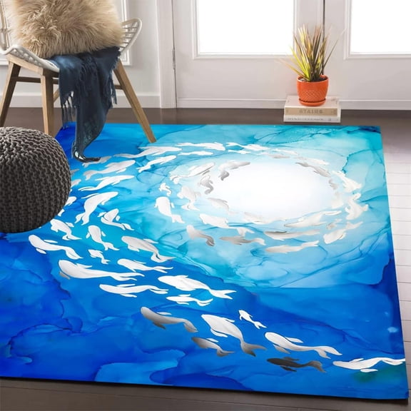 Modern Abstract Marble Pattern Blue Area Rug for Living Room Bedroom Diningroom Ultra Washable 2'x3' Carpet Home Office Kitchen Hallway Soft Runner Rug