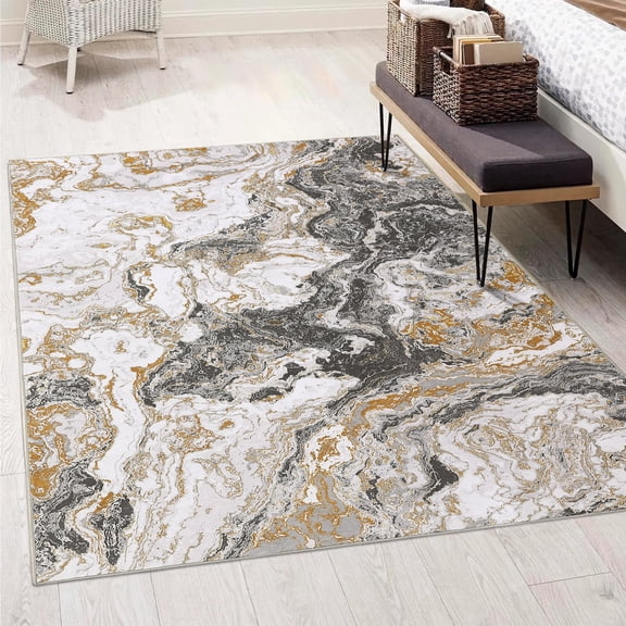 Modern Abstract Marble Print Area Rug 4' x 6'– Soft, Washable, Non-Slip & Non-Shedding(Grey)