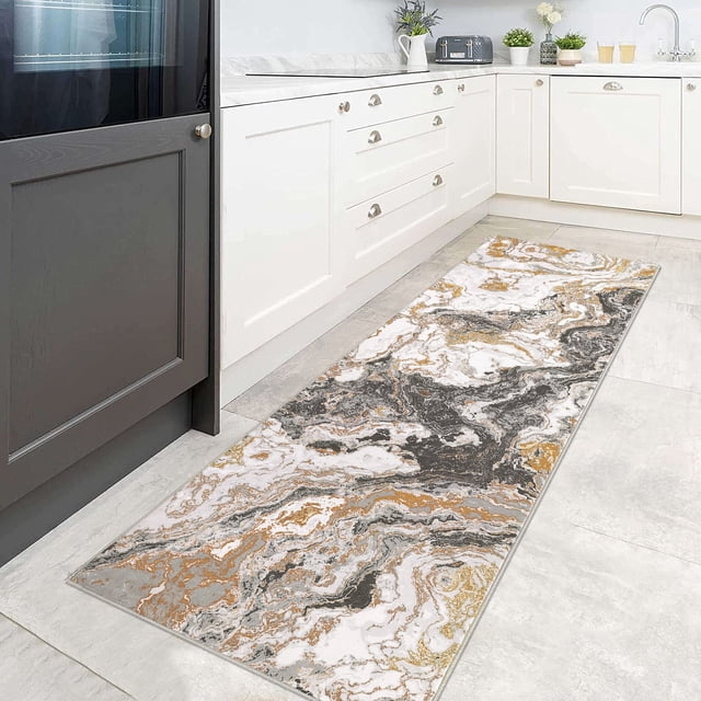 Modern Abstract Marble Print Runner Rugs 2' x 6'– Soft, Washable, Non-Slip & Non-Shedding(Gray)